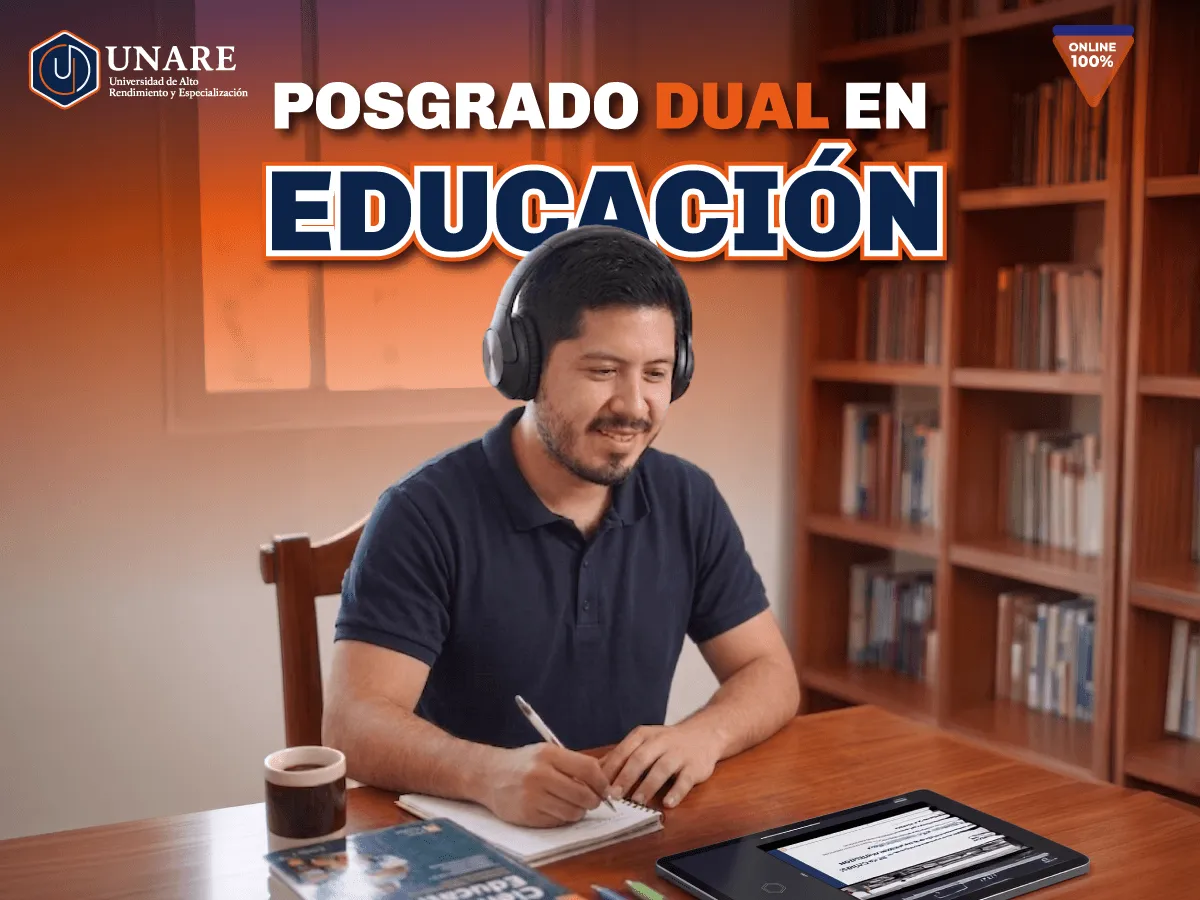 Arte promocional de Posgrado en Educación, programa 100% en línea de UNARE.
